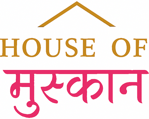 Logo of 'House of Murkatan' with gold and pink text on a white background